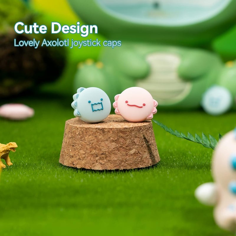 GEEKSHARE Cute Silicone Joy Con Thumb Grip Caps, Joystick Cover Compatible with Switch/OLED/Switch Lite,4PCS - Dinosaur & Axolotl - Image 2